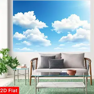 2D Flat Banner 1pc, Fresh Blue Sky Cloud Background Cloth, Perfect for Spring Summer Parties, Multi-Size Options, No Power Needed, Photo Backdrops, Outdoor Banners