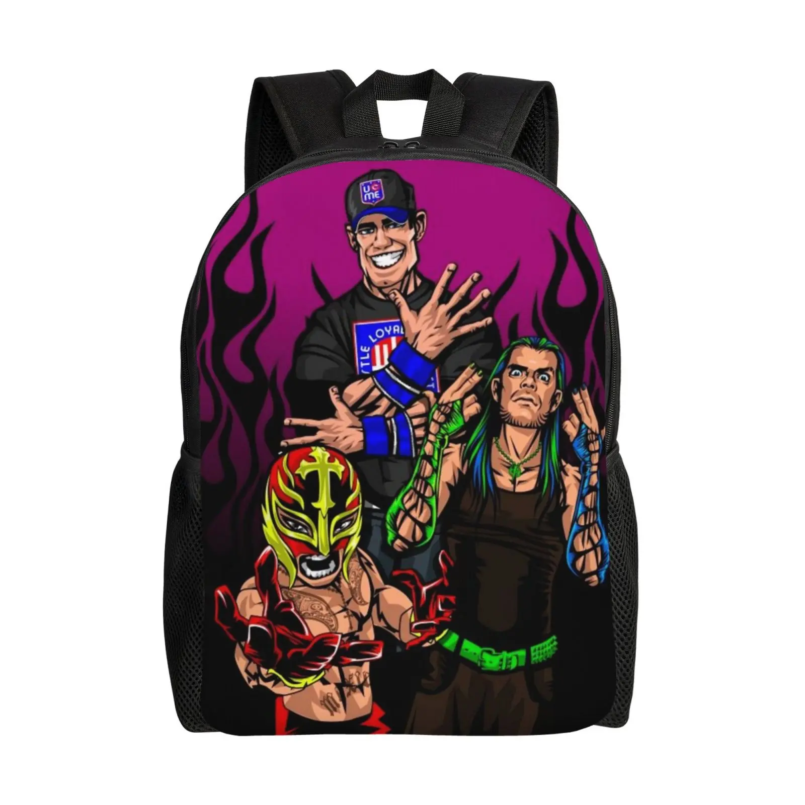 WWE Waterproof Polyester Ergonomic Printed Backpack, Full Front Print, Fits 15-Inch Laptop, Ergonomic Backpack, Stylish Backpack