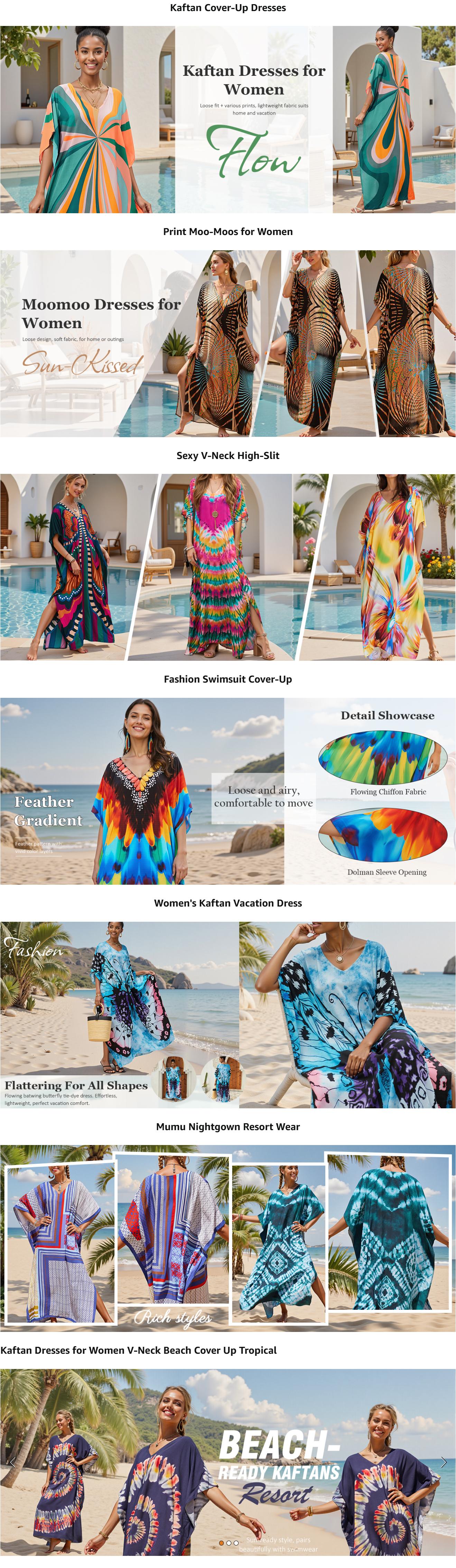 Plus Size Mumu Dresses for Women - Boho Batwing Sleeve Caftan with Side Slits, Long Moo Moo Nightgown & Beach Cover Up - butterfly