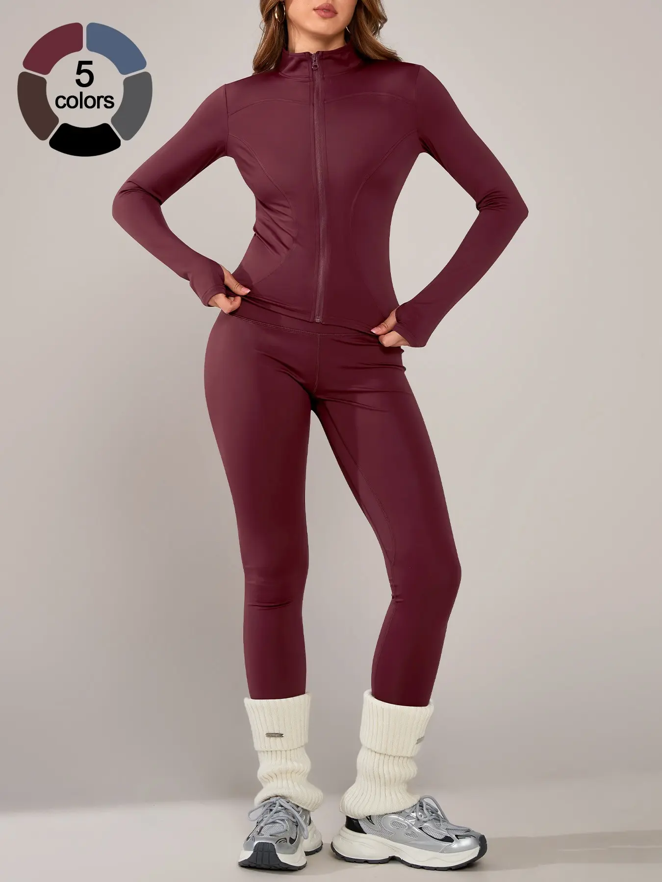 Women's Sporty Two-Piece Set, Long Sleeve Jacket & Tight-Fit Pants, Breathable Outfit for Yoga, Fall Winter Gym Outdoor Running Clothes, Athletic Fitness Clothes, Sportswear Set, Sweatsuit Set, Athleisure Workout Set, Athleisure Sweatsuit