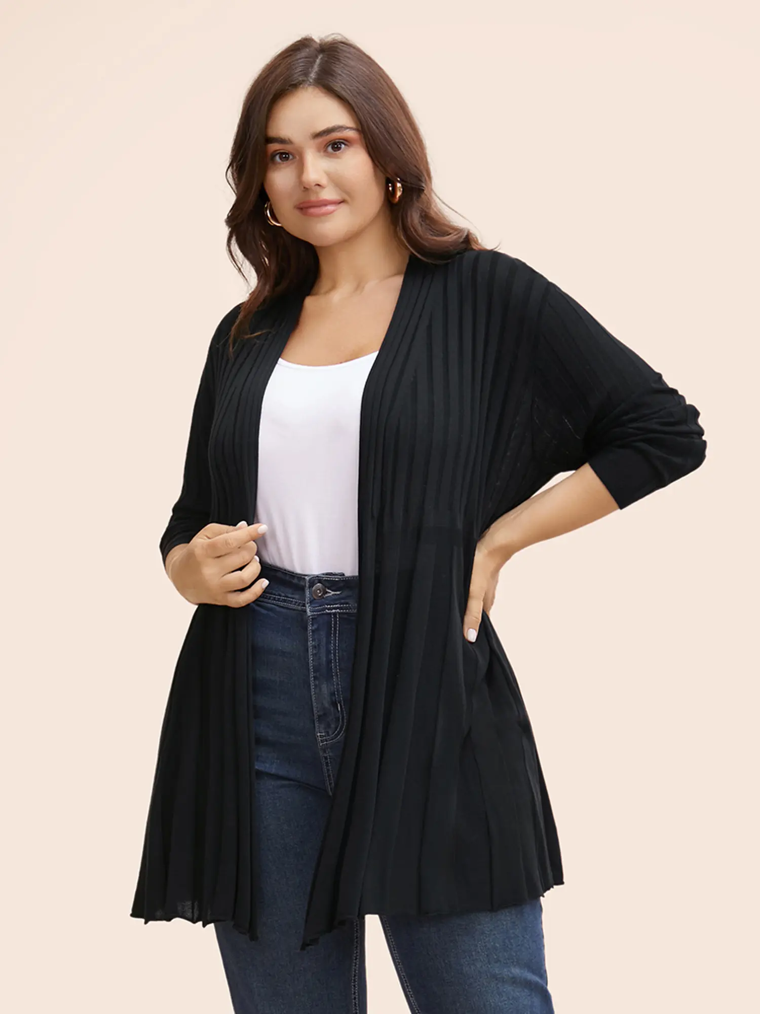 BloomChic Cardigan for Lady, Timeless Open Front Tunic in a Textured Rayon Blend, Basic Loose Fit Knitwear Garment with Kimono Collar, Tops, Low Iron, Lazy Outfit, Casual Wear