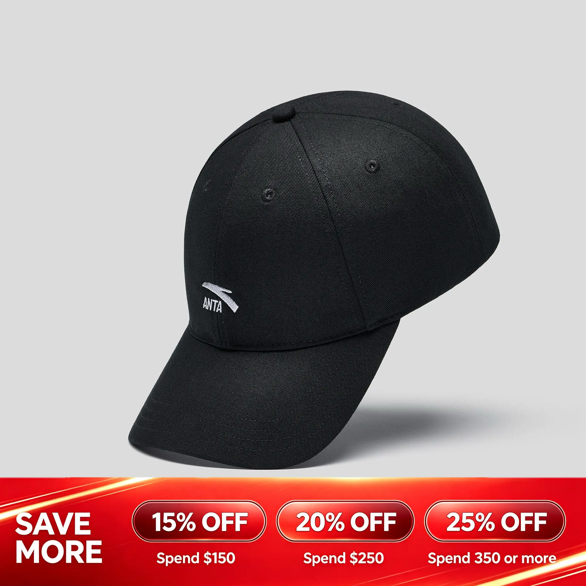 ANTA Baseball Cap Black Fashionable Adjustable Dailywear