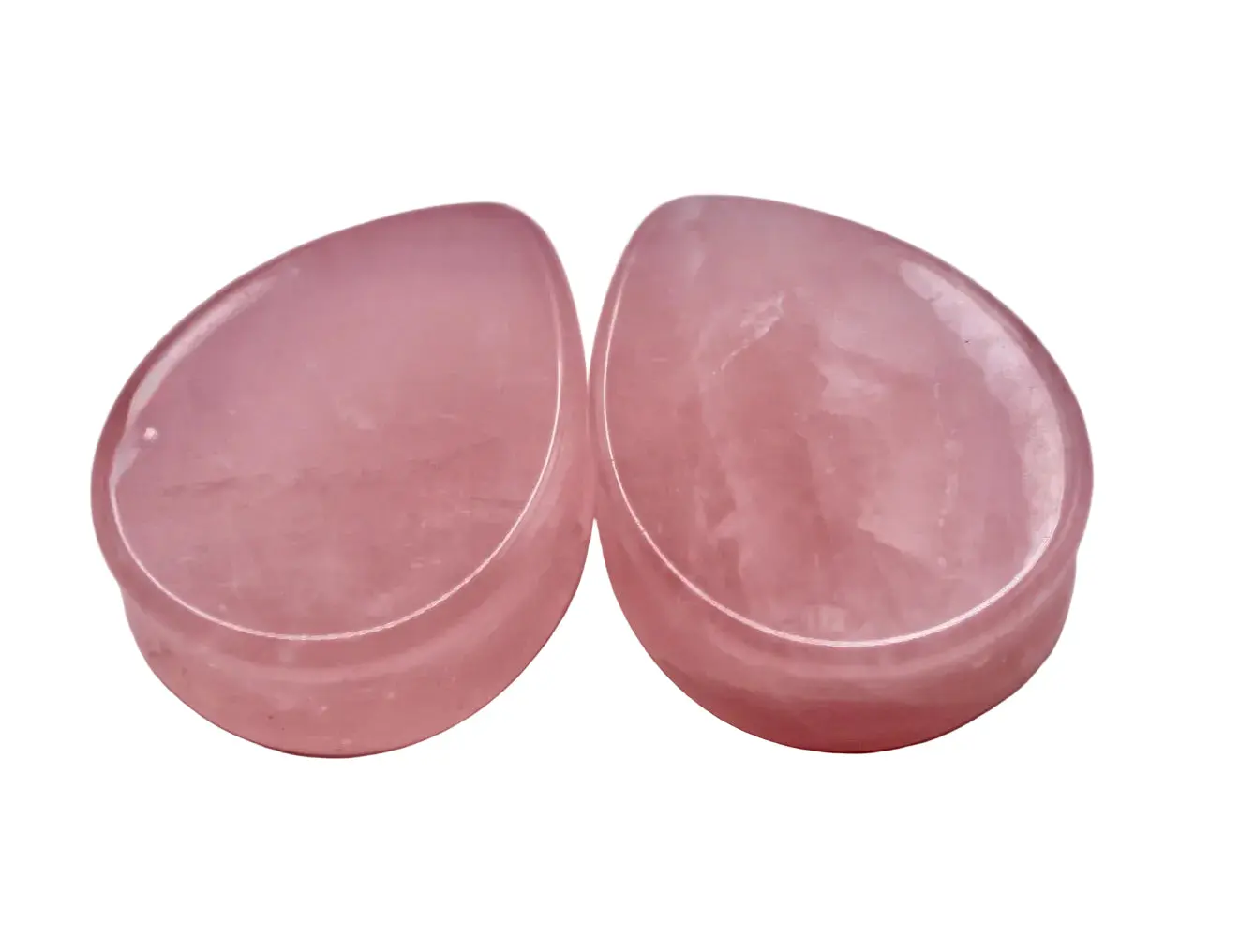 Rose Quartz Teardrop Plugs, Double Flare Polished Stone Gauges for Stretched Ears, Healing Crystal Jewelry Sold as a Pair