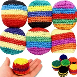 Random Pack of 6 Hand-Knitted Hacky Sacks, Handmade Foot Bag Toys for Kicking and Juggling Practice, Beginner-Friendly Juggling Balls with Colorful Geometric Patterns, Suitable for Adults and Kids