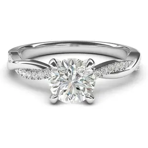 Sterling Silver 4-Prong Petite Twisted Vine Simulated 2.0 CT Or Moissanite Engagement Ring Promise Bridal Ring  princess cut ring halorings Wedding Band