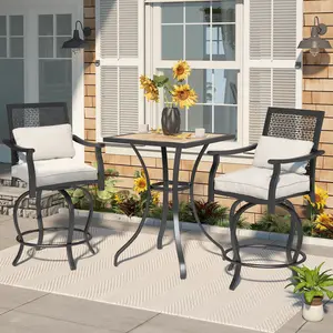 【2 packages arrived at different times】3 Pcs Outdoor Swivel Bar Set, Outdoor High Top Table and Chairs, Patio Bar Stools Set of 2, All Weather Metal Patio Bar Table and Chairs Set for Lawn, Backyard, Garden, Porch