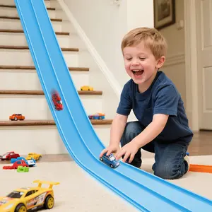 Flexible Race Track for Kids Flexible Car Track 15Ft Race Track Compatible with Diecast 1/64th Cars, Flex Tracks Roll Up Car Ramp Toy with Strong Suction Cups