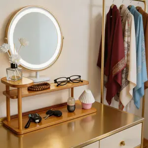 Modern Multi-Layer Desktop Storage Rack, Decorative Dorm Bedroom Office Living Room Cup Holder, Home Decor Storage Solution, Desk Organizer, Versatile Usage, Oak Material, Cup Holder Trays
