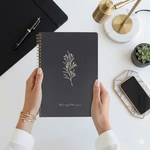 BLU MONACO Undated Hourly Planner 80 Days with Notes Section and Task Journal – Spiral Bound – With Minimalist Grey Cover or Dark Blue Cover with Floral Design - 6"x 9"