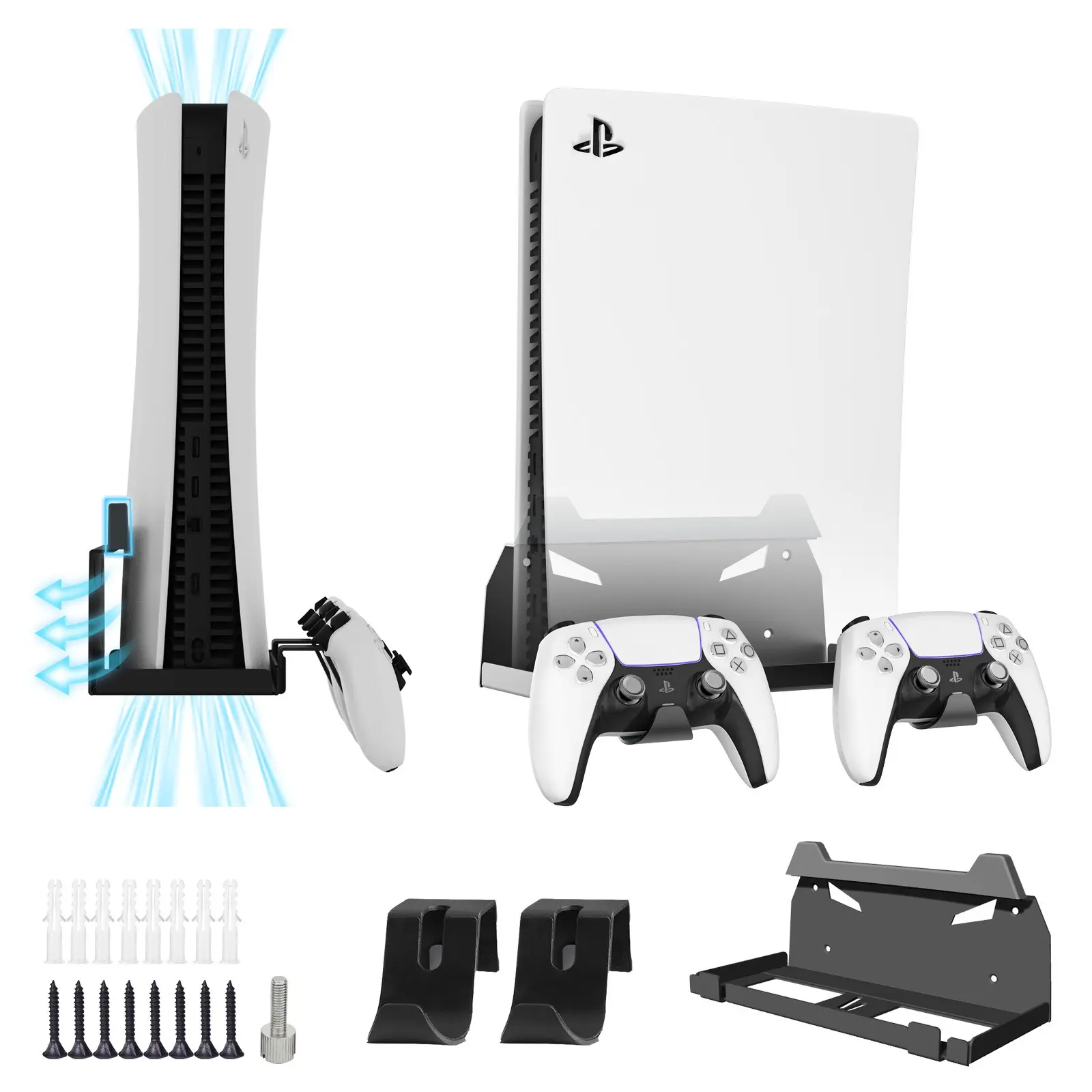 GETYEA Wall Mount Stand for Ps5 and Ps5 Slim Console, Vertical Holder Set, Controller Hook Included, Playstation 5 Accessories, Game Console Accessories, Gaming Accessories