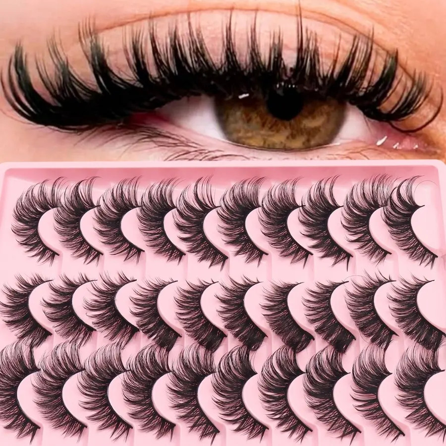 20 Pairs Mixed Cross Cat Eye Style 5D Volume Lashes, Cosmetic False Lashes, Volumized False Eyelashes, Volumized Fake Eyelashes, Artificial Lashes, Natural Full Soft Curly Long-Lasting Eyelash Extensions for Makeup, Dramatic Volume Eyelash