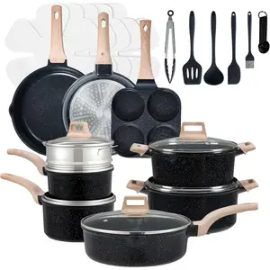 25-Piece Cookware Set with Die-Cast Aluminum Construction, PFOA-Free Nonstick Ceramic Coating Kitchen Pots and Pans Set, Induction Compatible Cookware Set with Frying Pans Saucepans Stockpots Steamer & Utensils