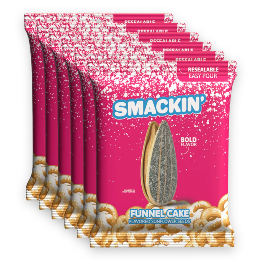SMACKIN' Sunflower Seeds Funnel Cake - 6 Resealable 4 OZ Bags SMACKIN' Sunflower Seeds Funnel Cake - 6 Resealable 4 OZ Bags