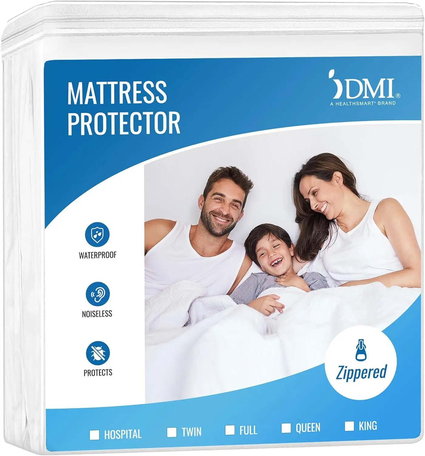 DMI Waterproof Encased Zippered Mattress Protector - Noiseless, Soft-Fit Mattress Pad Cover, Twin Size, Packaging May Vary, Noiseless Mattress Cover