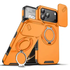 Luxury Leather Kickstand Case for iPhone 17 Pro Max 16 15 14 13 - Premium Metal Stand, MagSafe Compatible, Shockproof Business Cover Magnetic Phone with Lens Protector