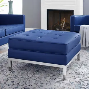 Modway Loft Tufted Vegan Leather Ottoman in Silver Navy