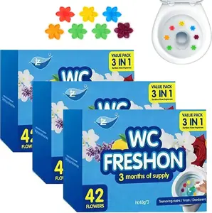 Toilet Bowl Gel Stamp, 42 Flower Scent Stamps, Toilet Cleaner Bowl Gel Stamp, for Three Month ( 3 in 1 Value Pack)