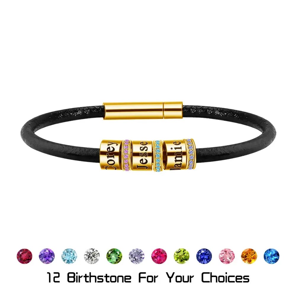Personalized Name beads Bracelet Custom Name birsthstone Bracelet Leather Bracelet  Jewelry Gift Valentine's Day Gift
