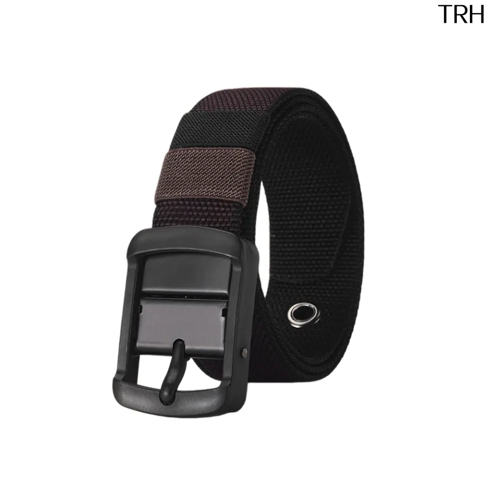 Men Rotatable Pin Buckle Canvas Tactical Belt, Reversible Double Sided Woven Waist Strap, Breathable Nylon Casual Outdoor Jeans Belt 2 Styles In One
