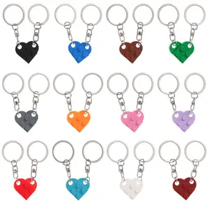 2Pcs Love Heart Key Ring Heart Pendant Building Block Keychains Separable Couples Friendship Cute Key Buckle Jewelry Gifts
