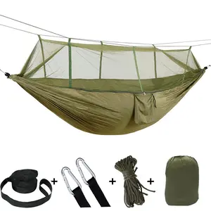 Portable Hammock with Mosquito Net, 1 Set Durable Hammock with Storage Bag & Rope, Outdoor Camping Hammock, Camping & Hiking Equipment, Portable Swing Hammock, Hiking Essentials, Heavy Duty Hammock