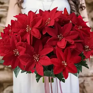 4pcs Artificial Christmas Poinsettia Flowers, Holiday Decorations for Home, Table Centerpieces, Wedding, Tree, Exhibition, Winter Display, Plastic Faux Flowers
