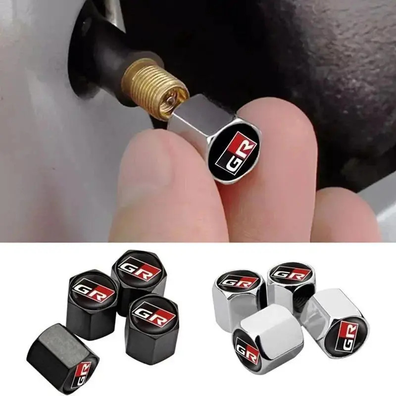 4Pcs/Set Car Tire Hexagon Valve Cap Bolt Type Aluminum Anti-theft For Toyota GR Sport Gazoo Racing C-HR RAV4 Mirai Avensis Prado