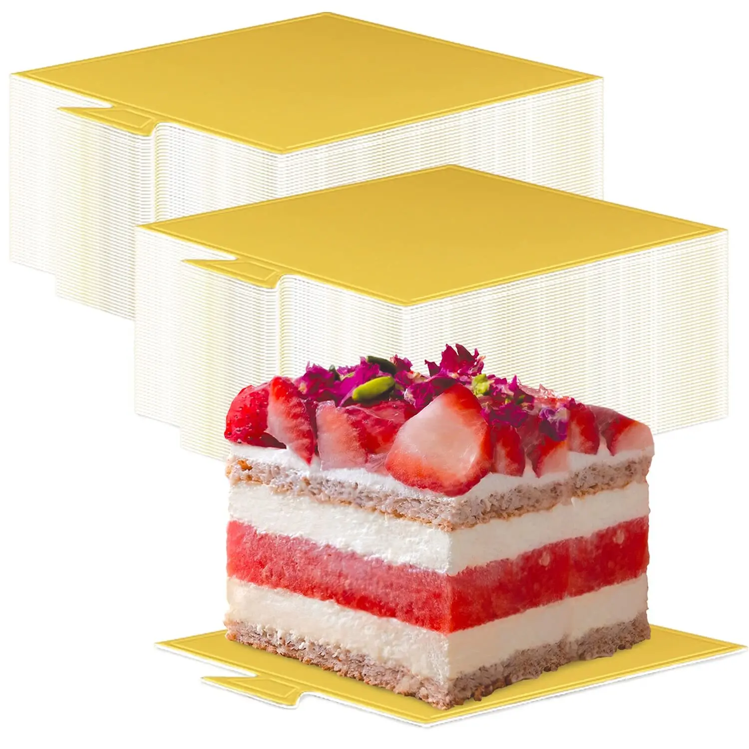 200 Pcs Mini Cake Boards Golden Mousse Cake Boards Mini Cake Bases Cake Paper Board Cupcake Dessert Displays Tray Cardboard Dessert Board Pastry Base - Grease Proof (Square Cake Board) Homemade Lightweight