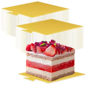 200 Pcs Mini Cake Boards Golden Mousse Cake Boards Mini Cake Bases Cake Paper Board Cupcake Dessert Displays Tray Cardboard Dessert Board Pastry Base - Grease Proof (Square Cake Board) Homemade Lightweight