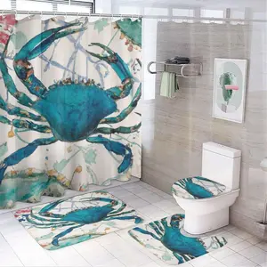 4-piece shower curtain set, modern bathroom decoration, with carpet (bath mat, U-shaped, toilet lid) and 12 durable hooks, non slip floor mat, waterproof shower curtain, polyester fiber