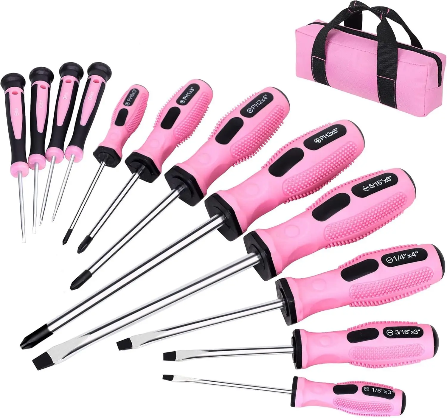 12- Pink  Screwdrivers Set with Slotted Phillips Screwdrivers and Precision Screwdrivers, Repair Tool Kit for Women with Storage Bag