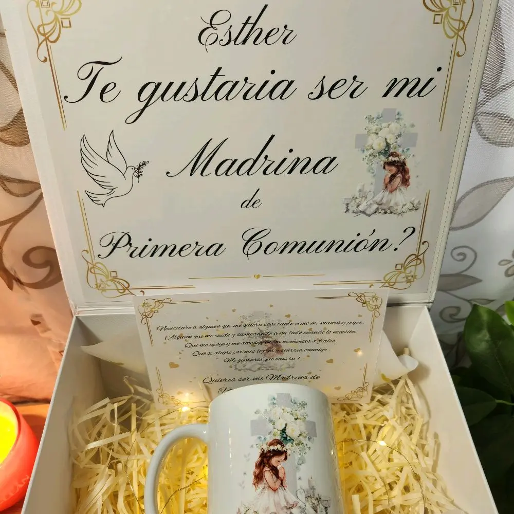 First Comunion Godmother Proposal Box with Mug - Te Gustaria Ser Mi Madrina de Primera Comunion Gift Set