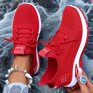 Women'S Lightweight Breathable Mesh Sneakers - Stability Support, Non-Slip PVC Sole, All-Season Casual Running Shoes for Outdoor Travel & Daily Wear (Red), Ladies Sneakers