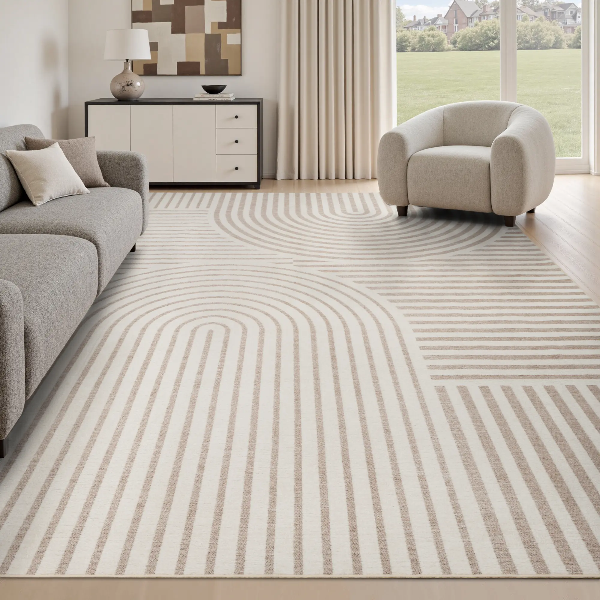 MontVoo Jacquard Textured Geometric Pattern Boho Washable Decorative Soft Area Rug - Non-Slip, Easy-to-Care, Indoor Use for Living Room, Bohemian Style Low Pile Rugs, Aesthetic Home Decor,back to school,dorm essentials,home essentials
