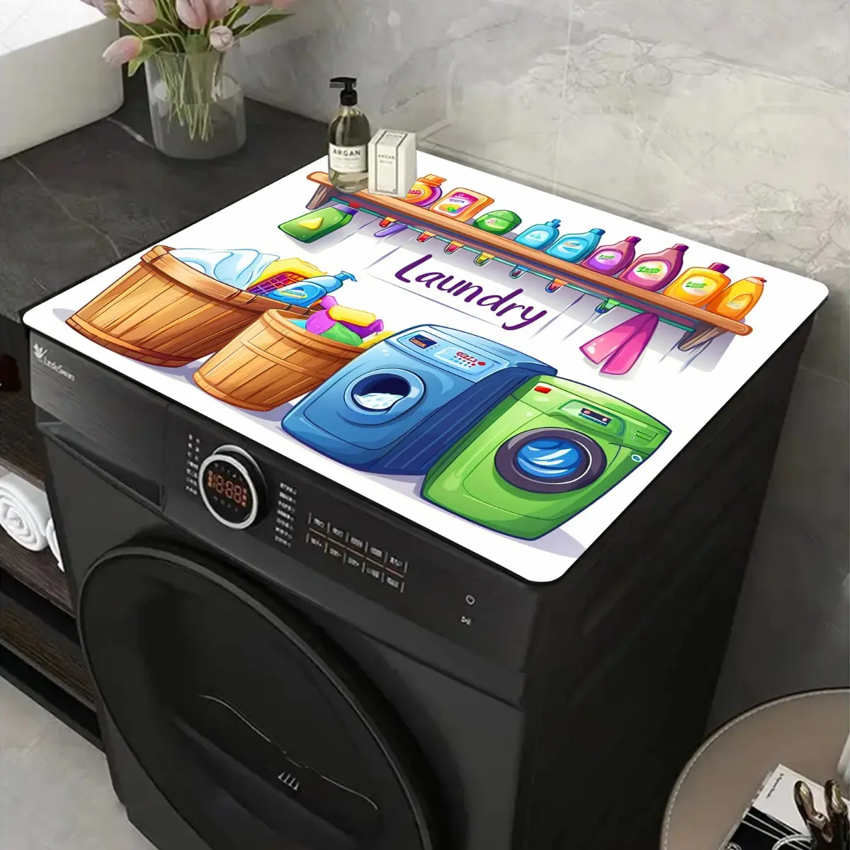 50X60cm Printed Washing Machine Dust Cover Pad Quick Dry Absorbent Protective Top Mat For Washer And Dryer Laundry Room