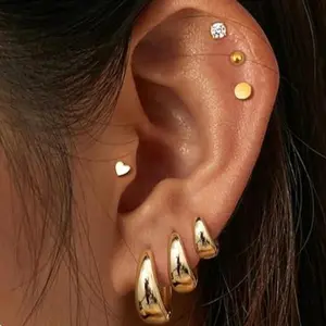 FIASASO Chunky Hoops Earrings for Women Hypoallergenic - 7 Pairs Surgical Stainless Steel Flat Back Stud Hoop Gold Earring Stack Small Cartilage Earrings Sets for Multiple Piercing FallFreshness