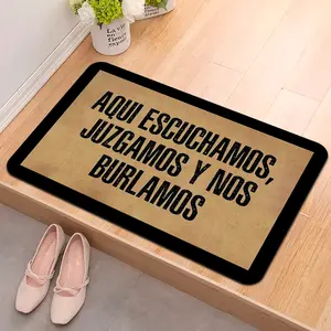 1pc Spanish Flannel Doormat "AQUI ESCUCHAMOS, JUZGAMOS Y NOS BURLAMOS" - Soft Washable Polyester, Bold Black Lettering, Durable Indoor/Outdoor Entryway/Kitchen/Patio/Laundry Mat - Fun Spanish Home Decor - Festive Housewarming Gift