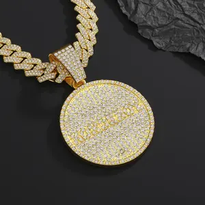New hip-hop full diamond round brand pendant necklace hipster street sweater chain men's Cuban chain neck chain wholesale