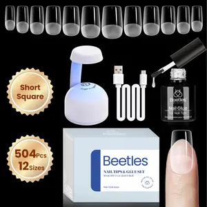 Beetles Gel Nail Kit Easy Nail Extension Set with 5 in 1 Multipurpose Glue Gel Base UV LED Nail Lamp No Wipe Base Manicure