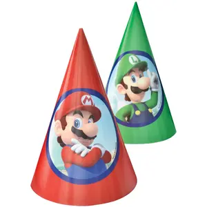 Super Mario Bros Cone Party Hats - Pack of 8