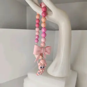 Bubble Gum Pink Small Silicone Bottle Holder with Bow & Shiny Beads - Girl Charm, Fits Most Water Bottles & Small Cups, Kids Accessory