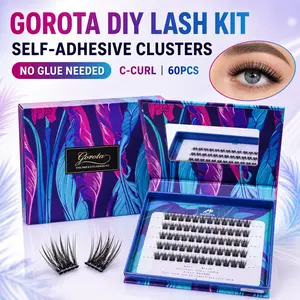 Self Adhesive Lash Clusters (60PCS), Gorota No-Glue Press-On DIY Eyelash Extensions, C-Curl Makeup Cluster Lashes with Mirror Box, Eyelashes