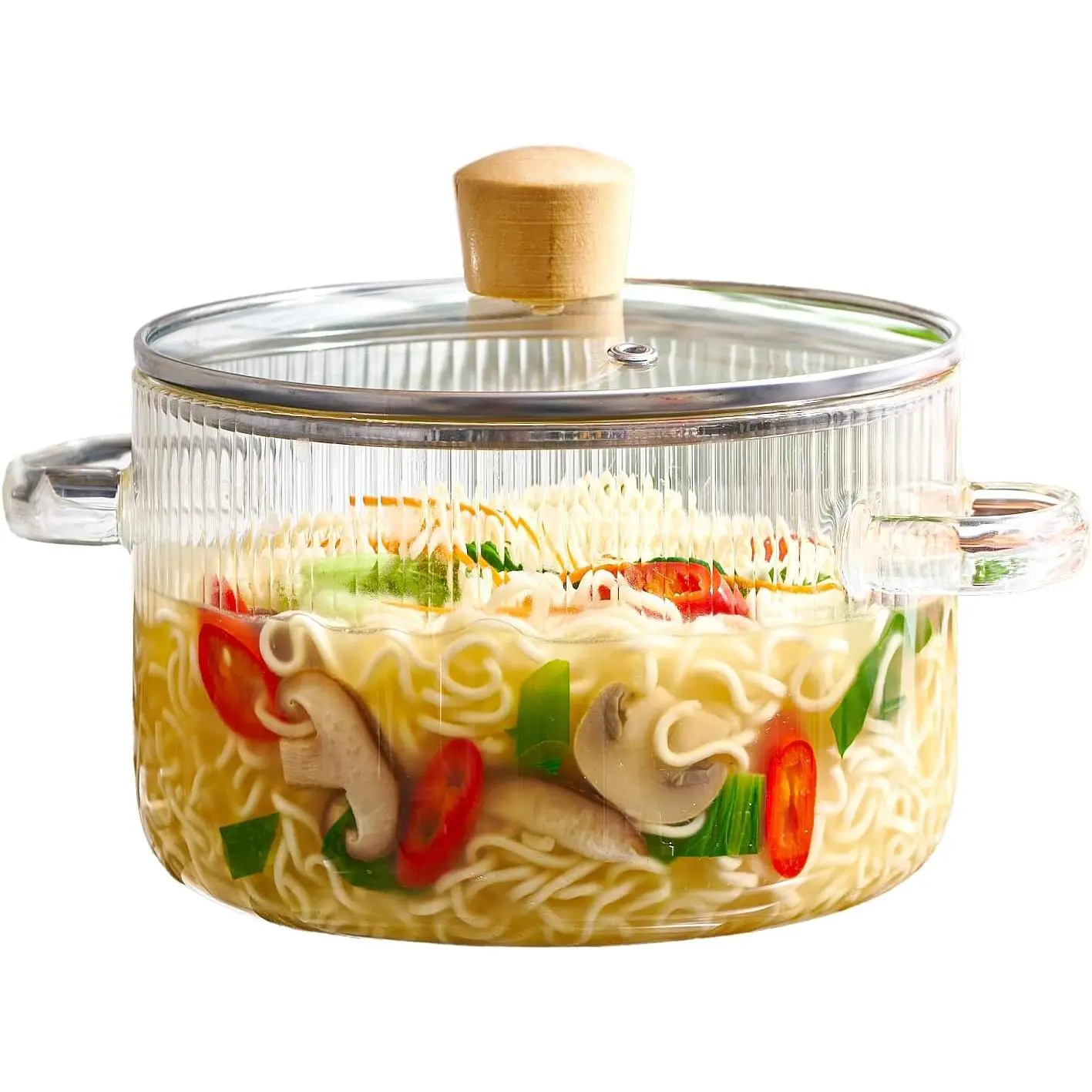 Glass Cooking Pot with Lid - 1.6L(54oz) Heat Resistant Borosilicate Glass Cookware Stovetop Pot Set - Simmer Pot with Cover Safe for Soup, Milk, Baby Food Clear