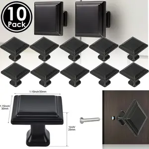 10X Matte Black Cabinet Square Knobs Hardware Bedroom Kitchen Drawer Cupboard Handle Pulls Modern Style Easy To Install Durable Home Decor