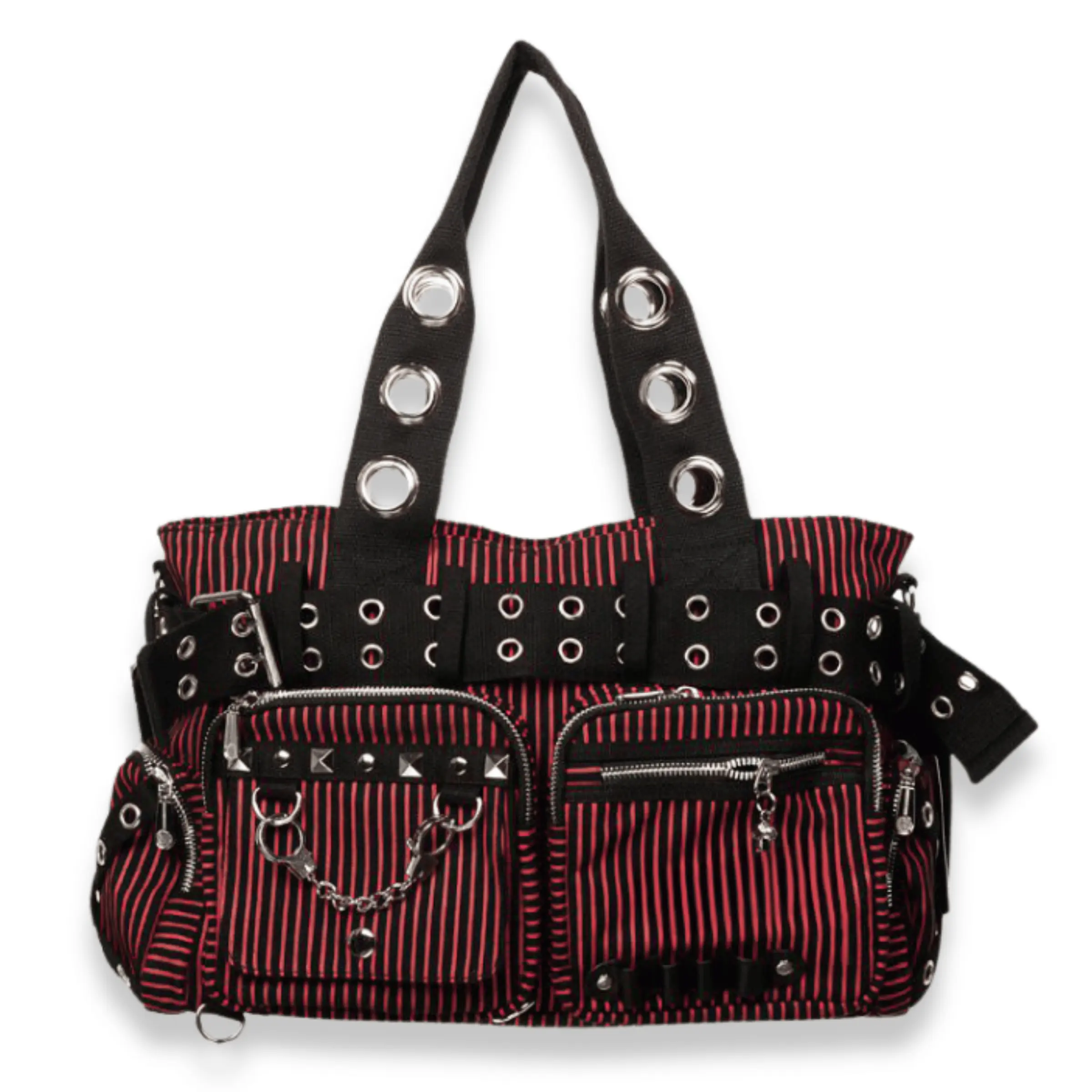 Red Pinstripe Belt Shoulder Bag