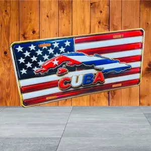 Cuba-American Flag Automotive License Plate - 12x6 in Exterior Decor Sign for Car, Suitable for Room and Household Items Decor