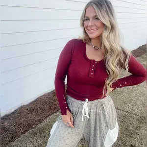 Burgundy Wine Henley Long Sleeve