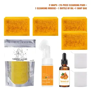 TURMERIC&KOJIC 9-Piece Lemon Skincare Cleansing Set - Includes Mousse, Acid Soap, Essential Oil, Towels, for Full Body Cleansing, Moisturizing