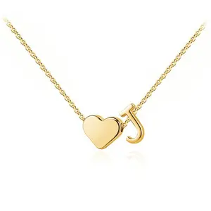 Visimary Initial Necklaces, Titanium Steel Dainty Heart Unisex Pendant with A-Z Letter Tag, Long Personalized Name Jewelry, Festival Anniversary Gift for Women, Daily Wear Fashion Accessory
