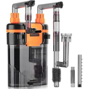 Hang-On-Back Canister Aquarium Filter,No Dry Burning Quiet Fish Tank Filter with Duckbill Nozzle Shower Pipe Outlet Oil Skimmer Adjustable Water Flow 3 Types Filter Media(5W/6W/7W/8W fo 10-60 gal)